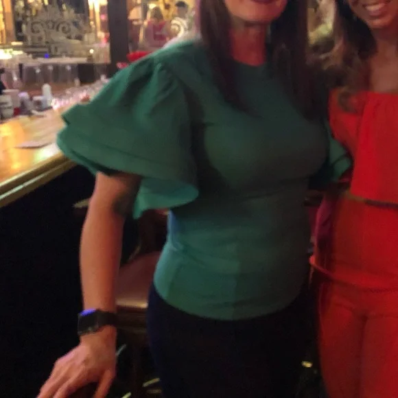 Green Designer Puff Sleeve Top - Picture 10 of 10